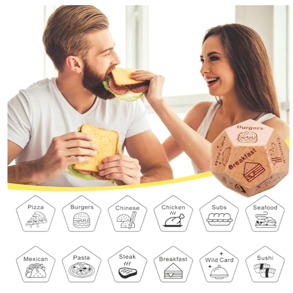 Choose Your Food 12 Sided Date Night Wood Dice in Gift Box - Picture 5 of 6